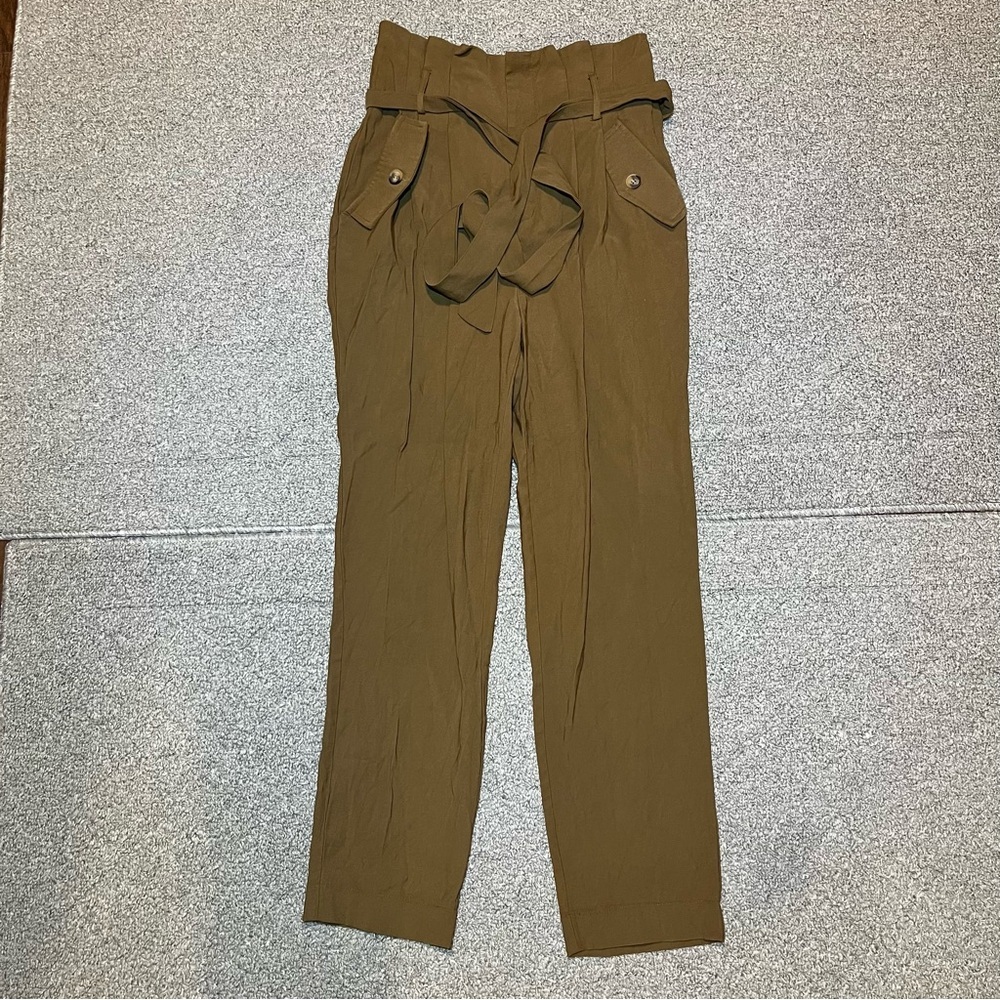 Lulus Belted Pleated Front High Rise Trouser Pants Womens Size Small Brown